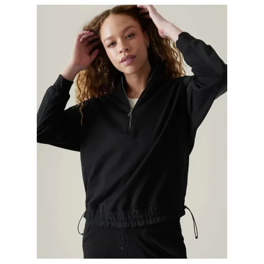 Athleta Triumph Hybrid Half Zip Sweatshirt In Black Women's Size XL